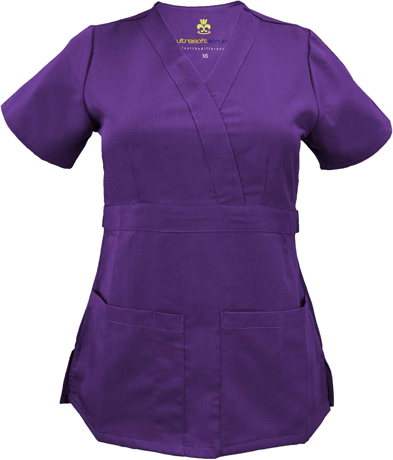 imageSoft Premium Mock Wrap Professional WorkWear Women Top and Pant Set 81159118Purple