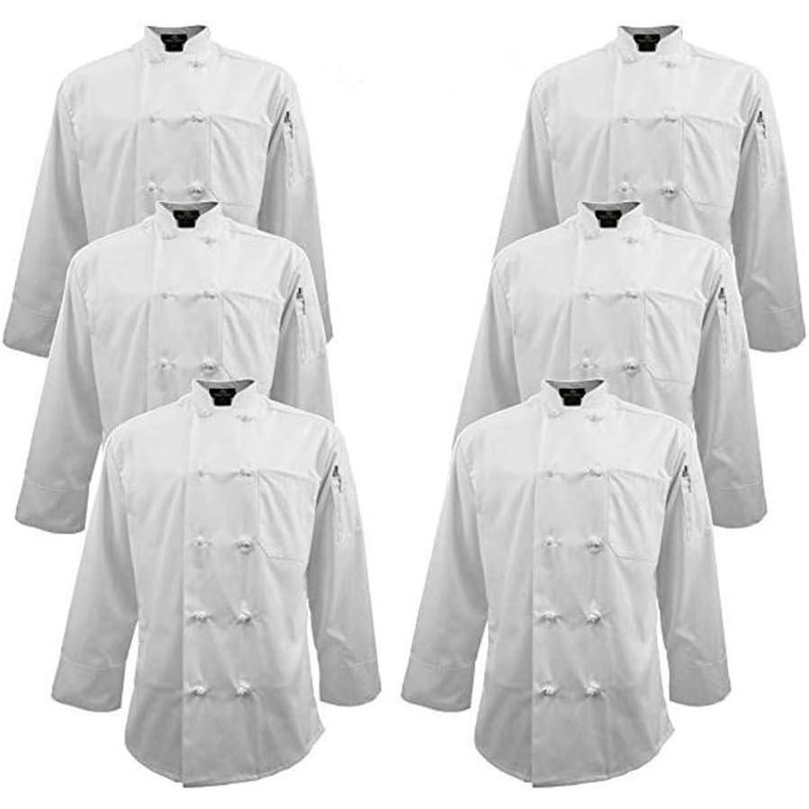 imageChef Apparel Knot Button Chef Coat with Thermometer Pocket Large 6 Pack White