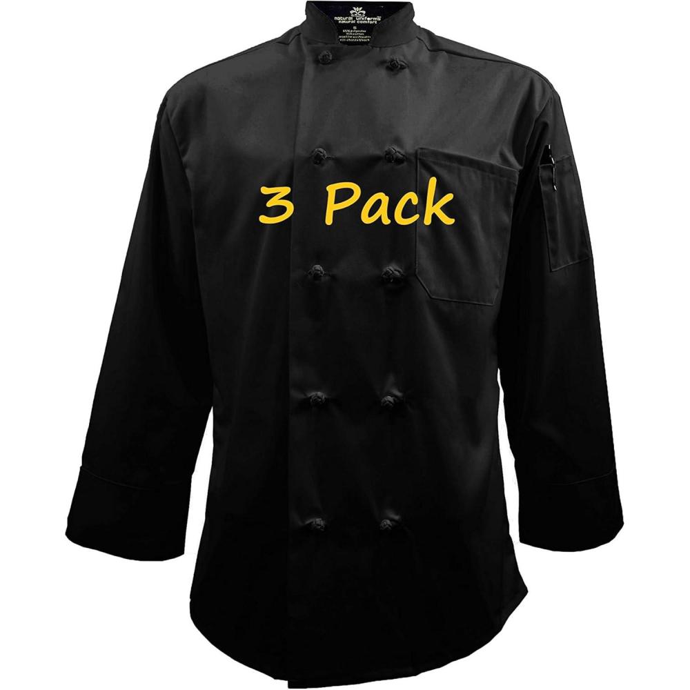 imageChef Apparel Knot Button Chef Coat with Thermometer Pocket XXLarge 3 Pack Black
