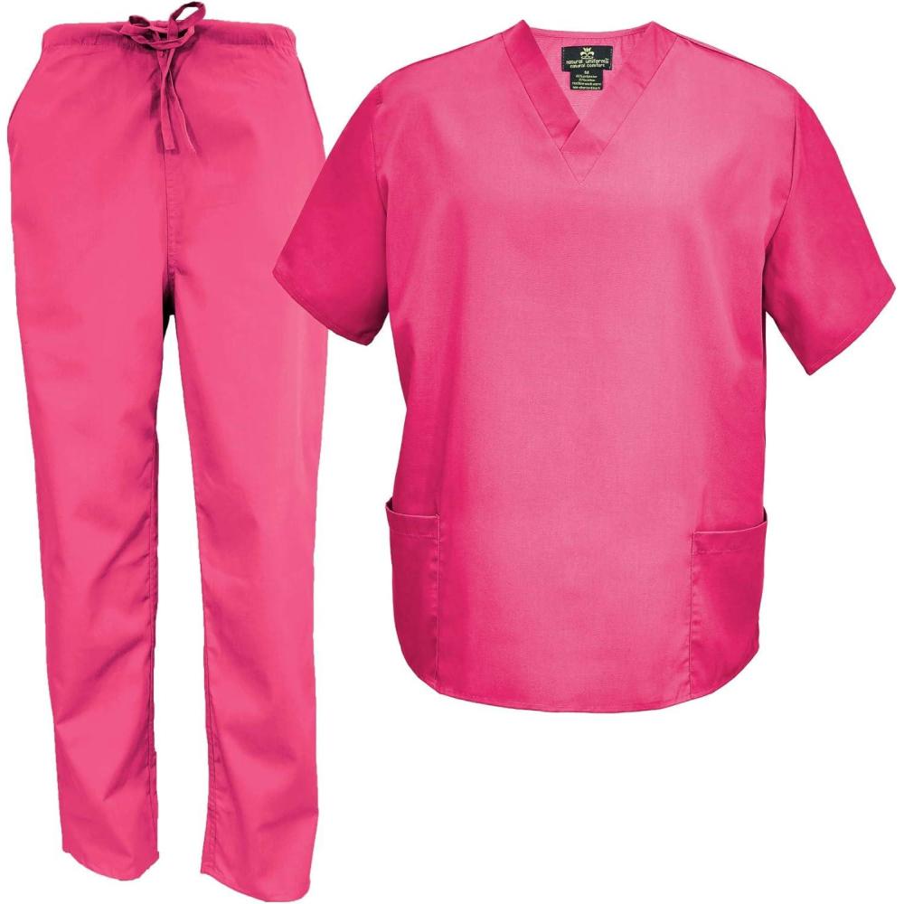 imageMampM Scrubs Mens Scrub Set Medical Scrub Tops and PantsHot Pink