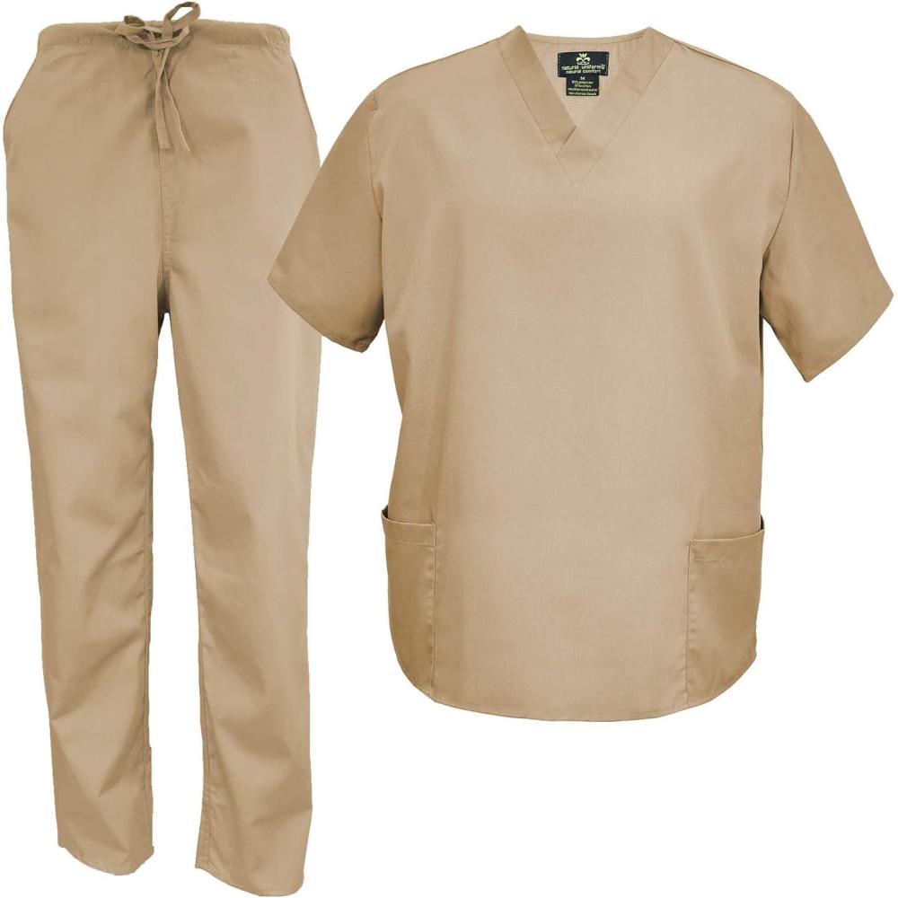 imageMampM Scrubs Mens Scrub Set Medical Scrub Tops and PantsKhaki