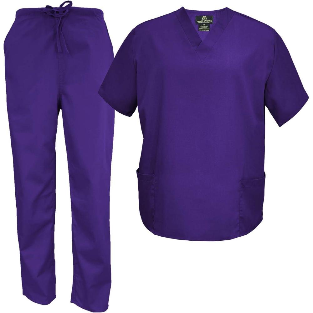 imageMampM Scrubs Mens Scrub Set Medical Scrub Tops and PantsPurple
