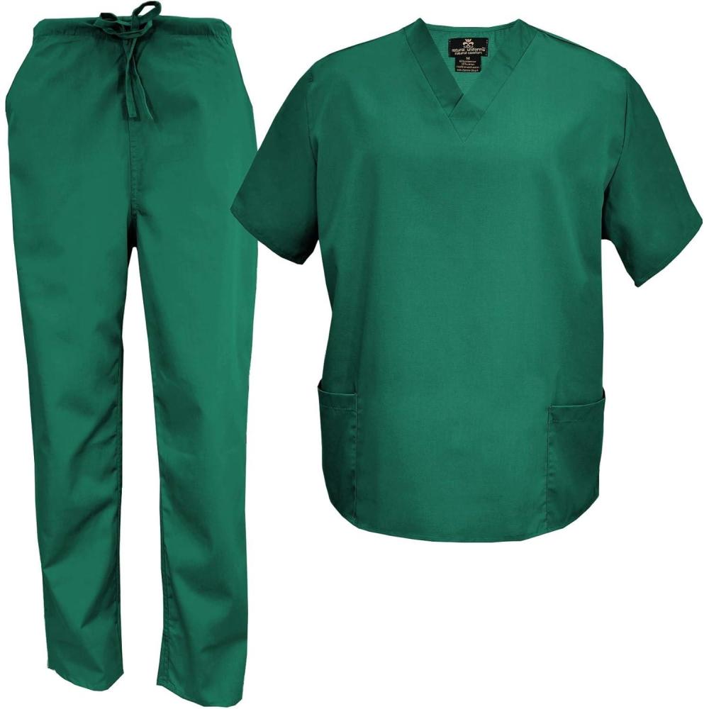 imageMampM Scrubs Mens Scrub Set Medical Scrub Tops and PantsTrue Hunter Green