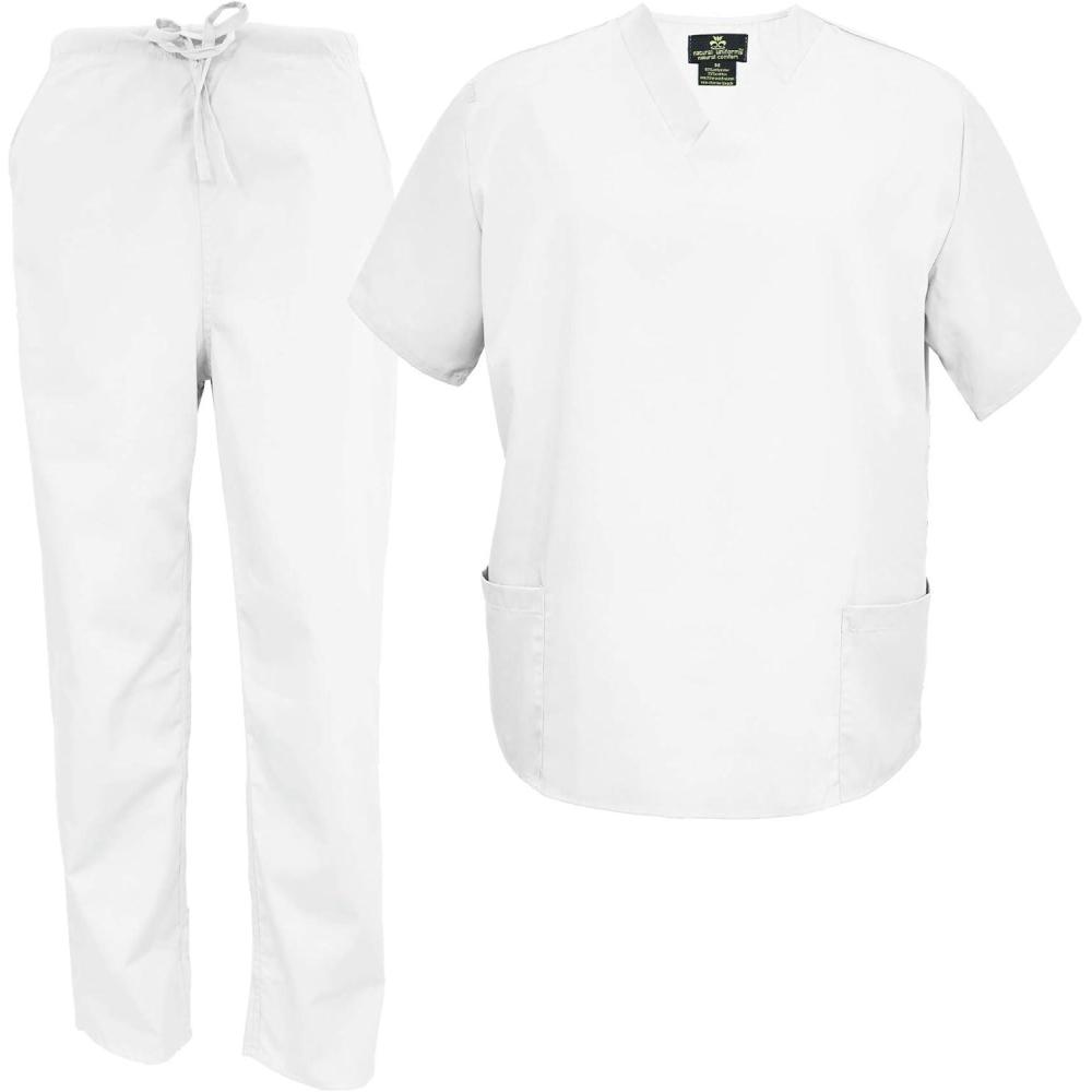 imageMampM Scrubs Mens Scrub Set Medical Scrub Tops and PantsWhite