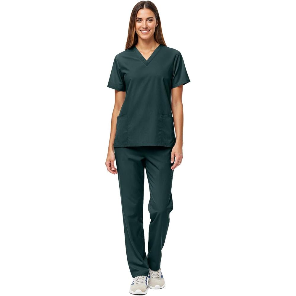 imageNatural Uniforms Unisex Scrub SetTop and Pant Set Standard Workwear Scrub SetDark Hunter Green