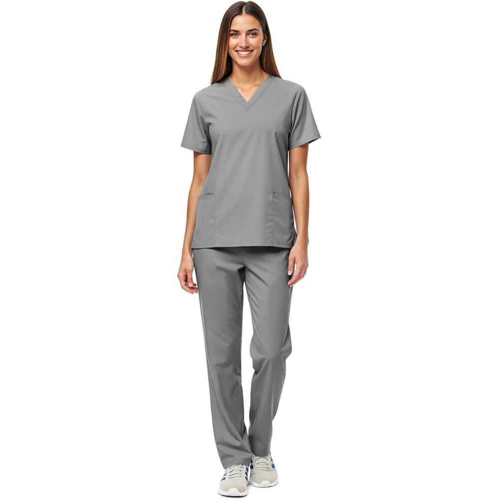 imageNatural Uniforms Unisex Scrub SetTop and Pant Set Standard Workwear Scrub SetGrey