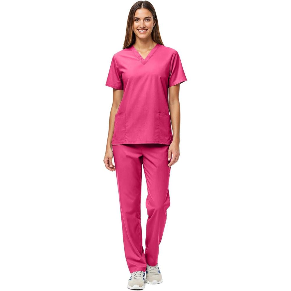 imageNatural Uniforms Unisex Scrub SetTop and Pant Set Standard Workwear Scrub SetHot Pink