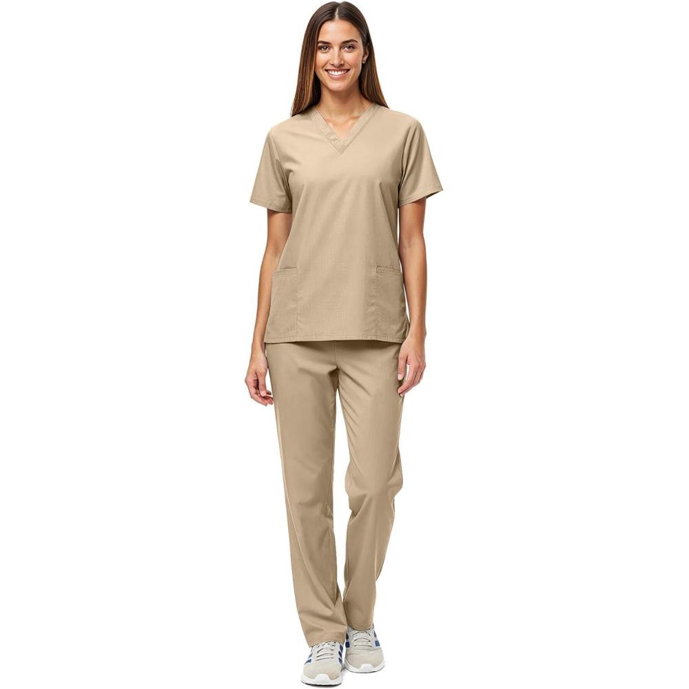 imageNatural Uniforms Unisex Scrub SetTop and Pant Set Standard Workwear Scrub SetKhaki