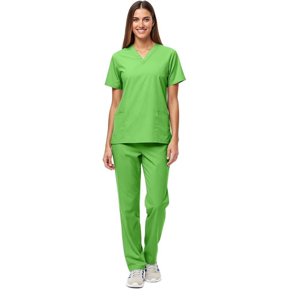 imageNatural Uniforms Unisex Scrub SetTop and Pant Set Standard Workwear Scrub SetLime Green