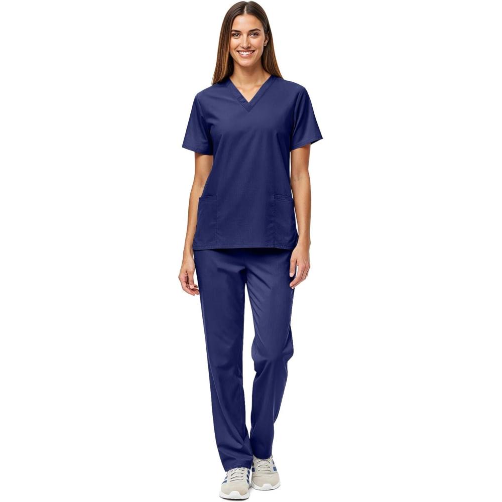imageNatural Uniforms Unisex Scrub SetTop and Pant Set Standard Workwear Scrub SetNavy Blue