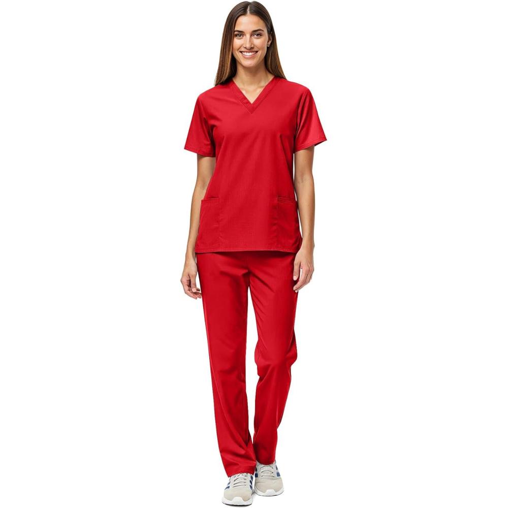 imageNatural Uniforms Unisex Scrub SetTop and Pant Set Standard Workwear Scrub SetRed
