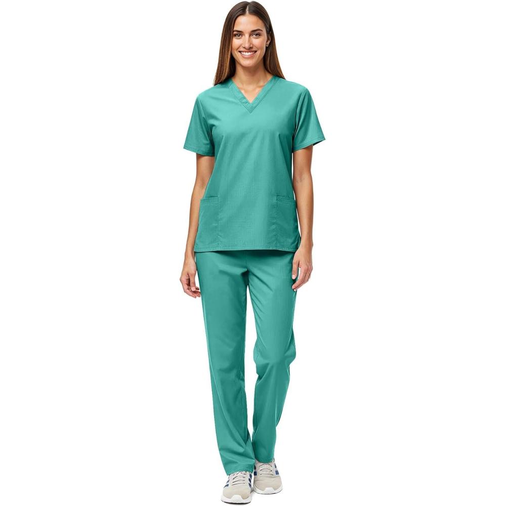 imageNatural Uniforms Unisex Scrub SetTop and Pant Set Standard Workwear Scrub SetSurgical Green