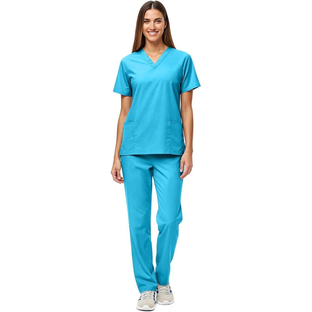 imageNatural Uniforms Unisex Scrub SetTop and Pant Set Standard Workwear Scrub SetWater Blue