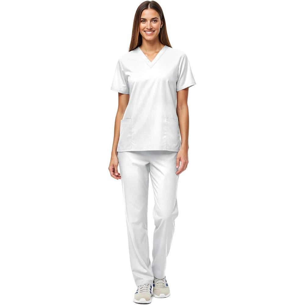 imageNatural Uniforms Unisex Scrub SetTop and Pant Set Standard Workwear Scrub SetWhite