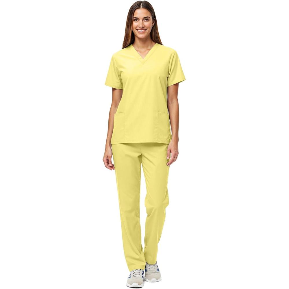 imageNatural Uniforms Unisex Scrub SetTop and Pant Set Standard Workwear Scrub SetYellow