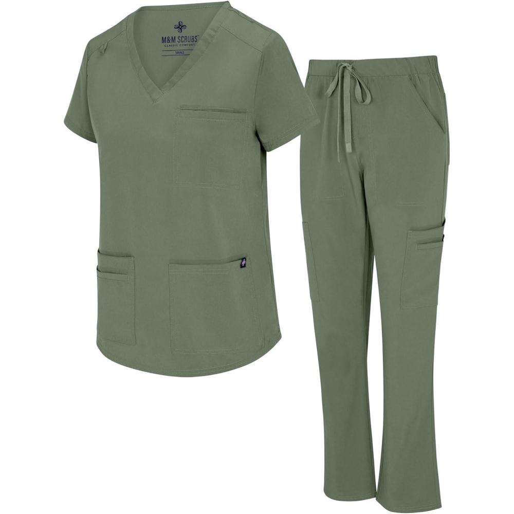 imageNatural Uniforms Womens 11 Pocket Cool Stretch Cargo Scrub Set with Regular and Petite SizesOlive