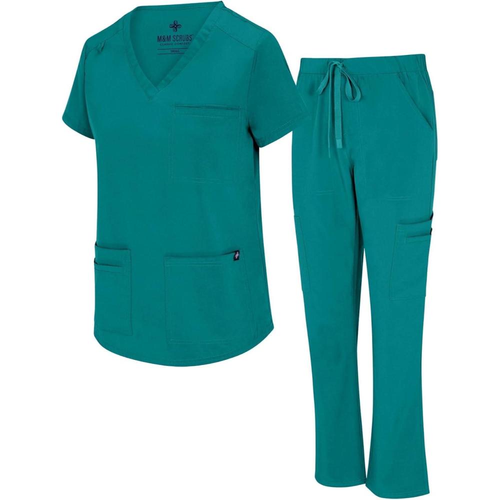 imageNatural Uniforms Womens 11 Pocket Cool Stretch Cargo Scrub Set with Regular and Petite SizesTrue Hunter Green