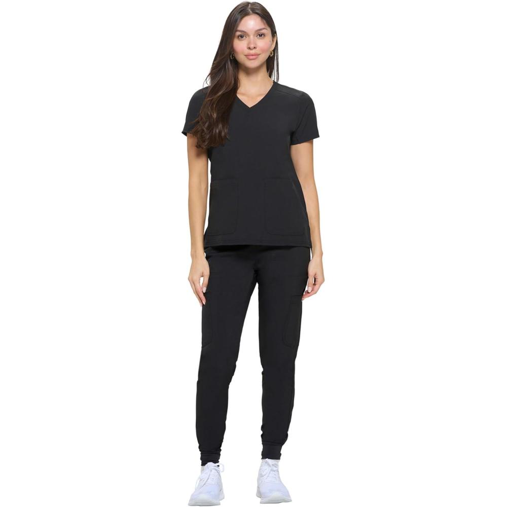 imageNatural Uniforms Womens Essential Cool Stretch Jogger Scrub Set with Regular and Petite SizesBlack