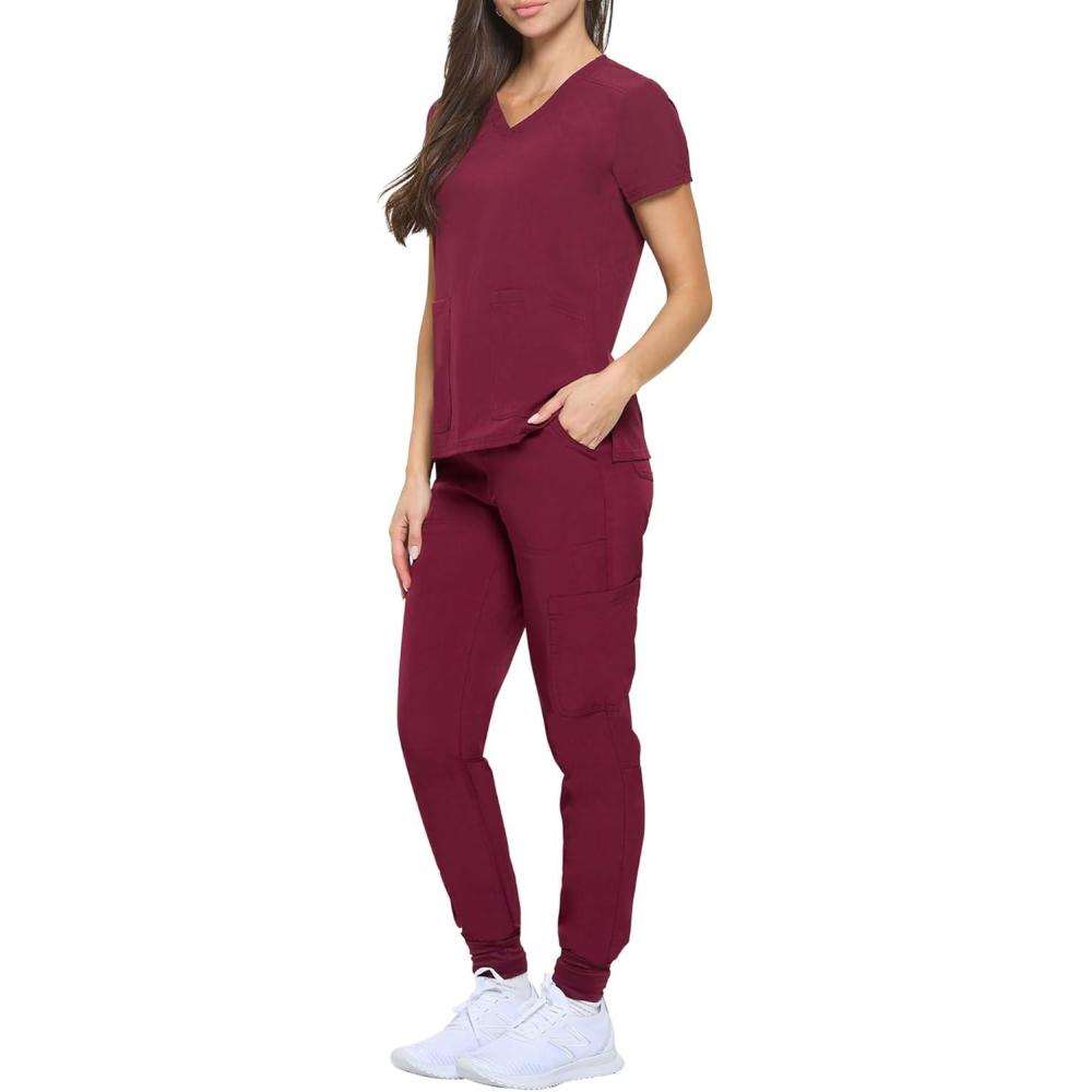 imageNatural Uniforms Womens Essential Cool Stretch Jogger Scrub Set with Regular and Petite SizesBurgundy