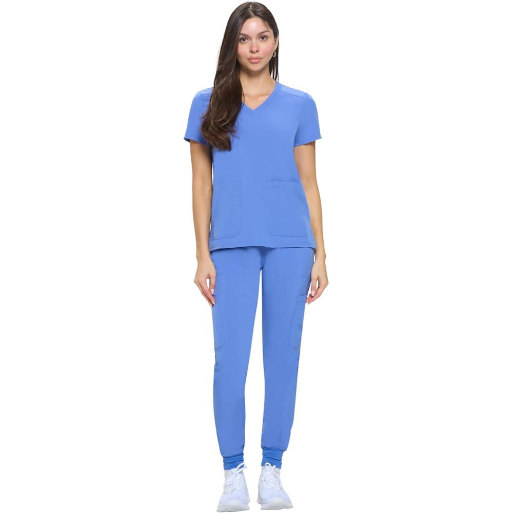 imageNatural Uniforms Womens Essential Cool Stretch Jogger Scrub Set with Regular and Petite SizesCeil Blue