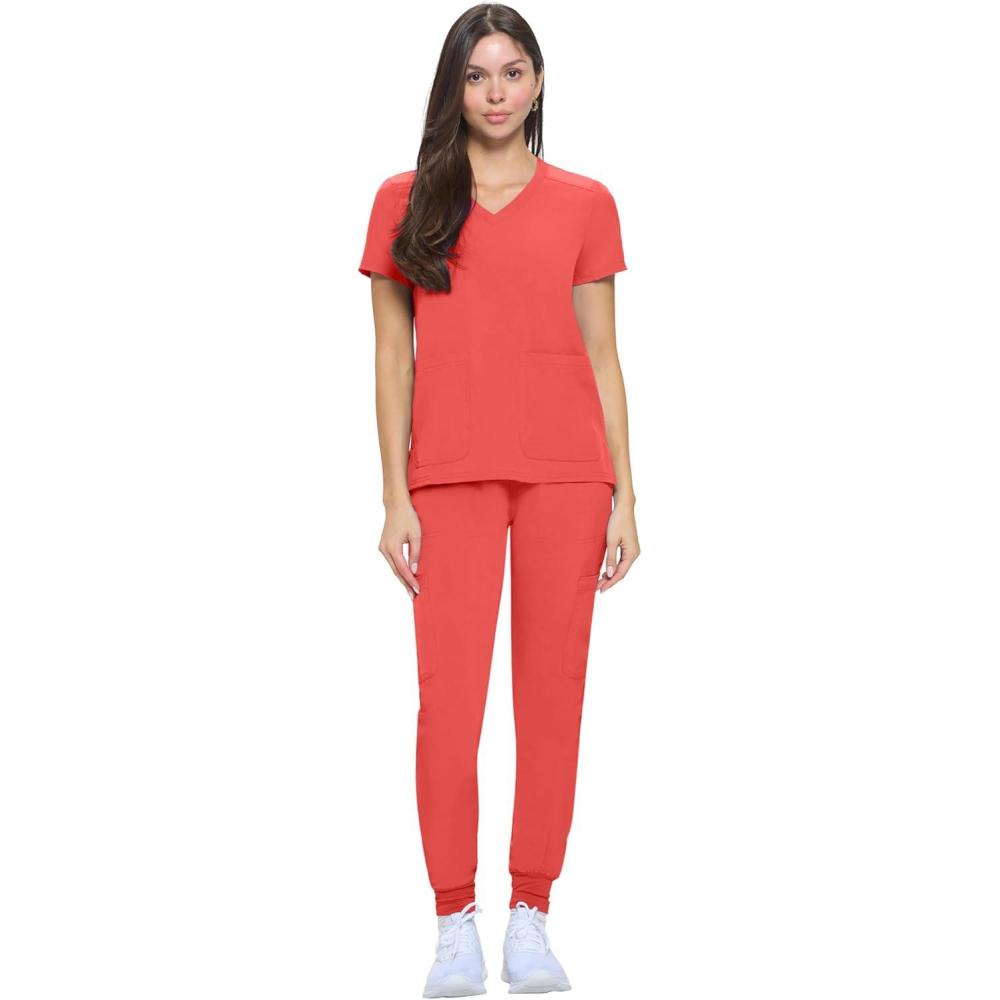 imageNatural Uniforms Womens Essential Cool Stretch Jogger Scrub Set with Regular and Petite SizesCoral