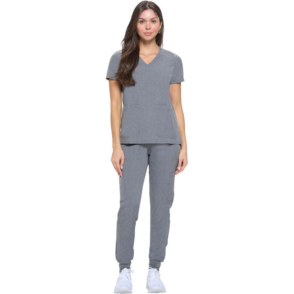 imageNatural Uniforms Womens Essential Cool Stretch Jogger Scrub Set with Regular and Petite SizesHeather Grey