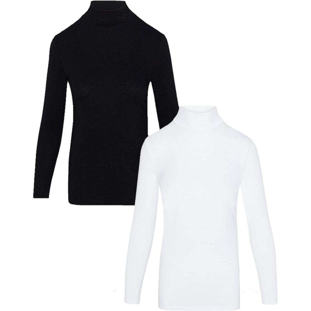 imageNatural Uniforms Womens Long Sleeve Mock TurtleNeck TShirt Under Scrub2pkblkWht