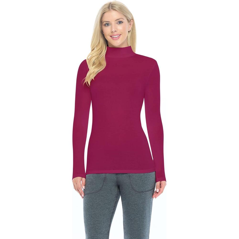 imageNatural Uniforms Womens Long Sleeve Mock TurtleNeck TShirt Under ScrubBurgundy