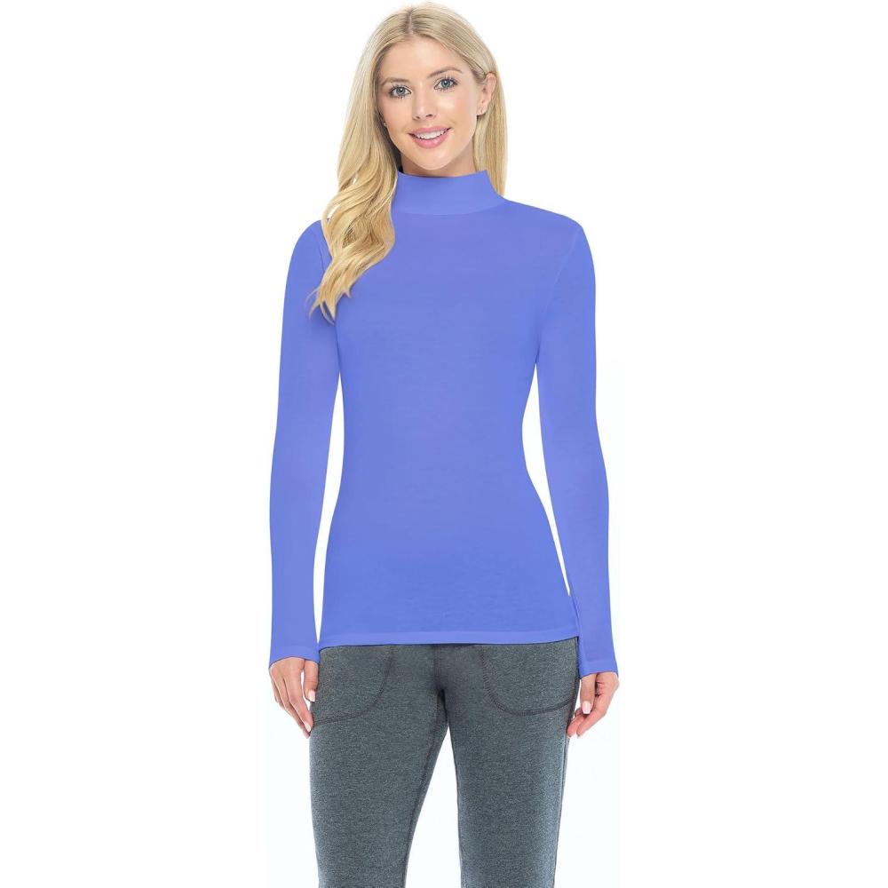 imageNatural Uniforms Womens Long Sleeve Mock TurtleNeck TShirt Under ScrubCeil Blue