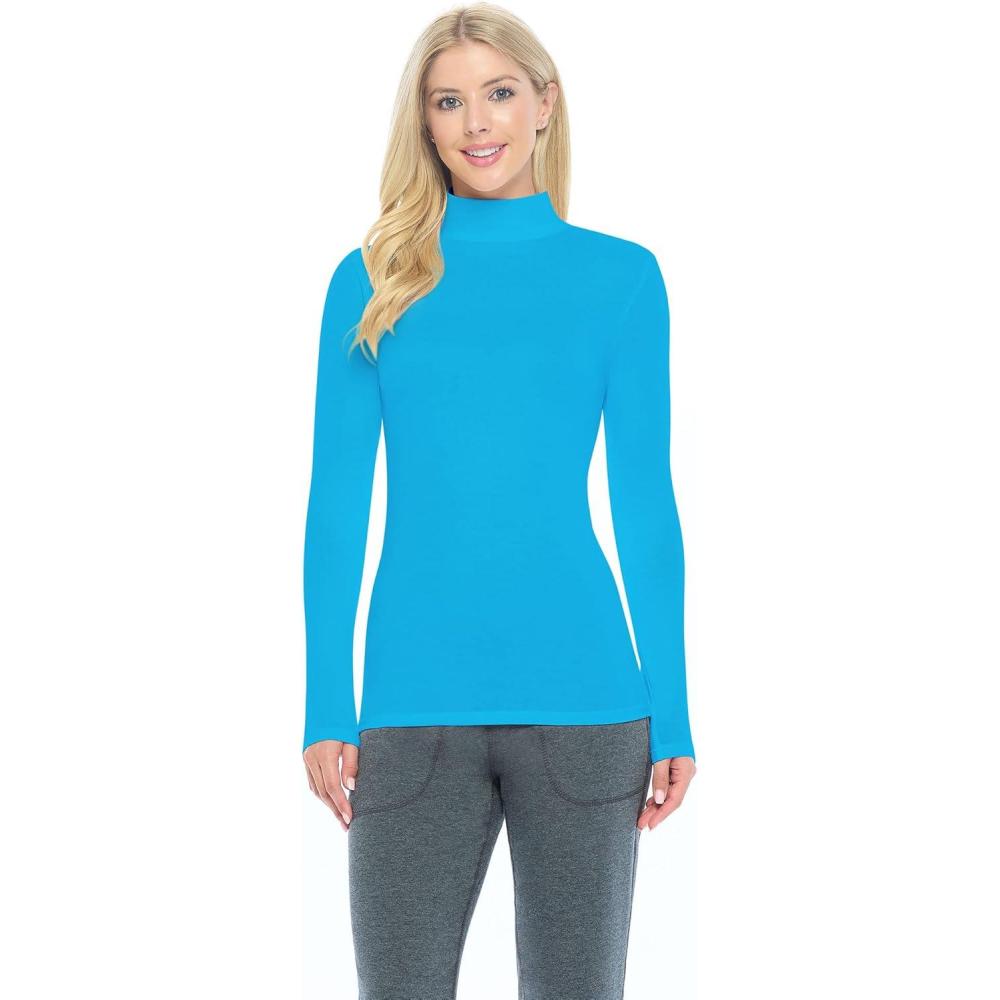 imageNatural Uniforms Womens Long Sleeve Mock TurtleNeck TShirt Under ScrubWater Blue