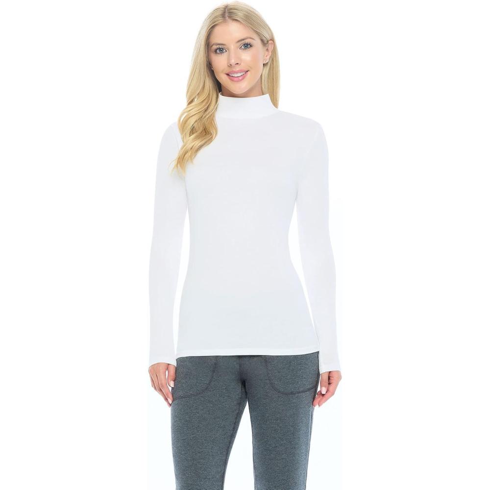 imageNatural Uniforms Womens Long Sleeve Mock TurtleNeck TShirt Under ScrubWhite