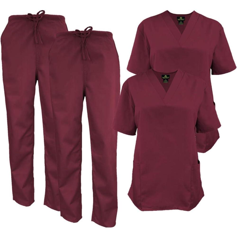 imageNatural Uniforms Womens Scrub Set Medical Scrub Tops and Pants Pack of 2 SetBurgundy