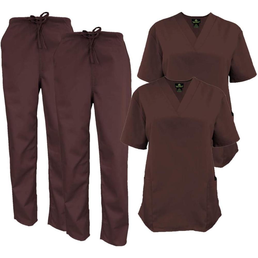 imageNatural Uniforms Womens Scrub Set Medical Scrub Tops and Pants  Pack of 2 SetChocolate