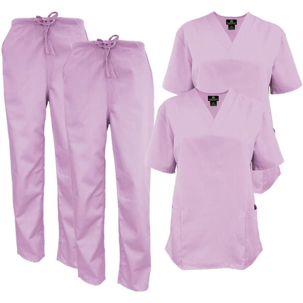 imageNatural Uniforms Womens Scrub Set Medical Scrub Tops and Pants  Pack of 2 SetLilac