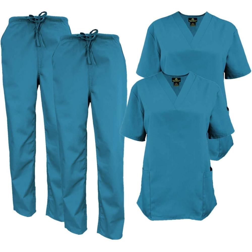 imageNatural Uniforms Womens Scrub Set Medical Scrub Tops and Pants Pack of 2 SetTeal