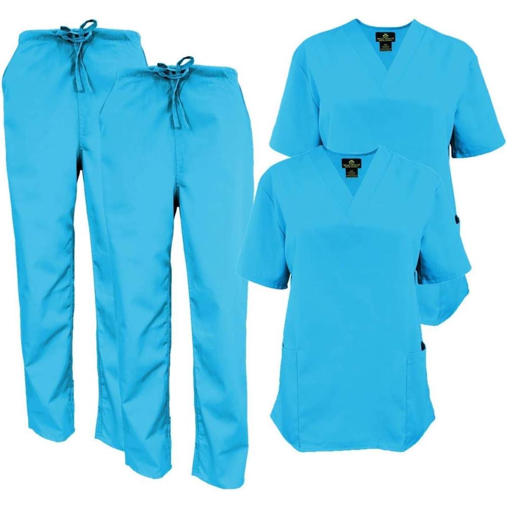 imageNatural Uniforms Womens Scrub Set Medical Scrub Tops and Pants Pack of 2 SetWater Blue