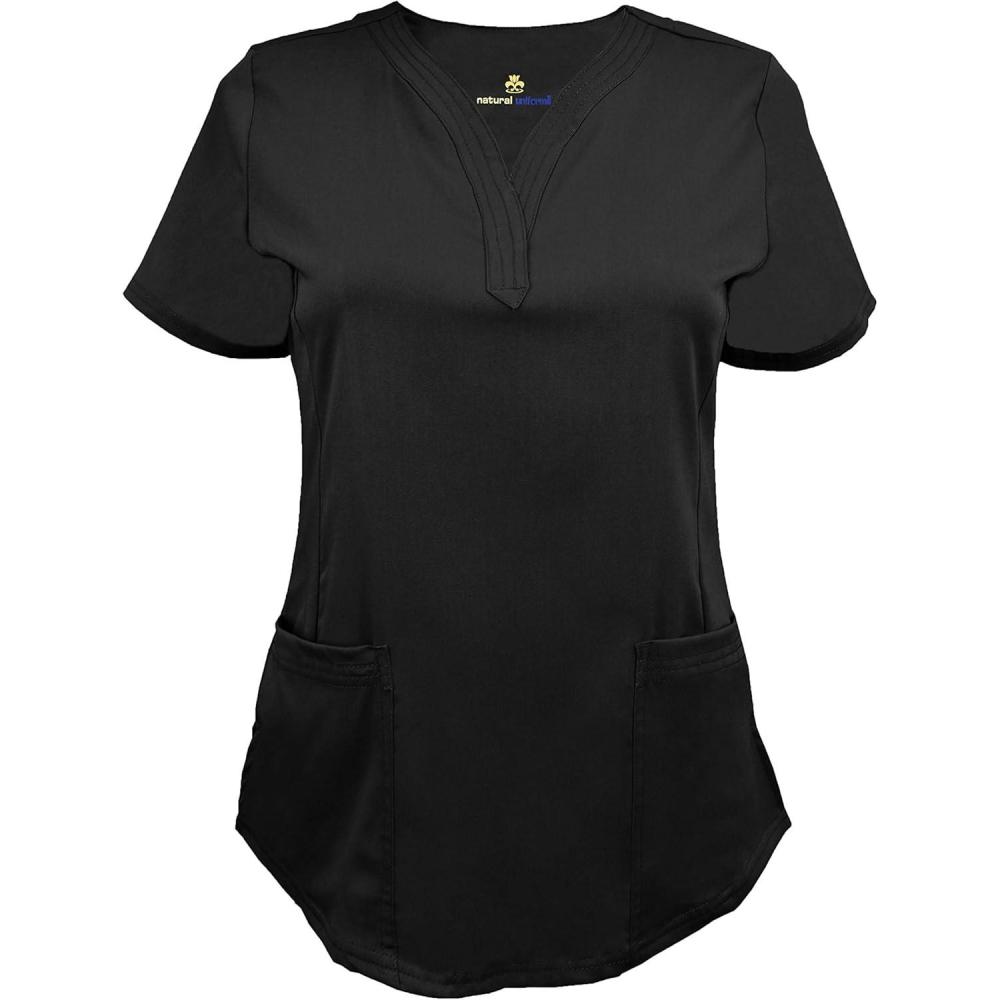 imageNatural Uniforms Womens Ultra Soft Stretch DropNeck Scrub Top 8200Black
