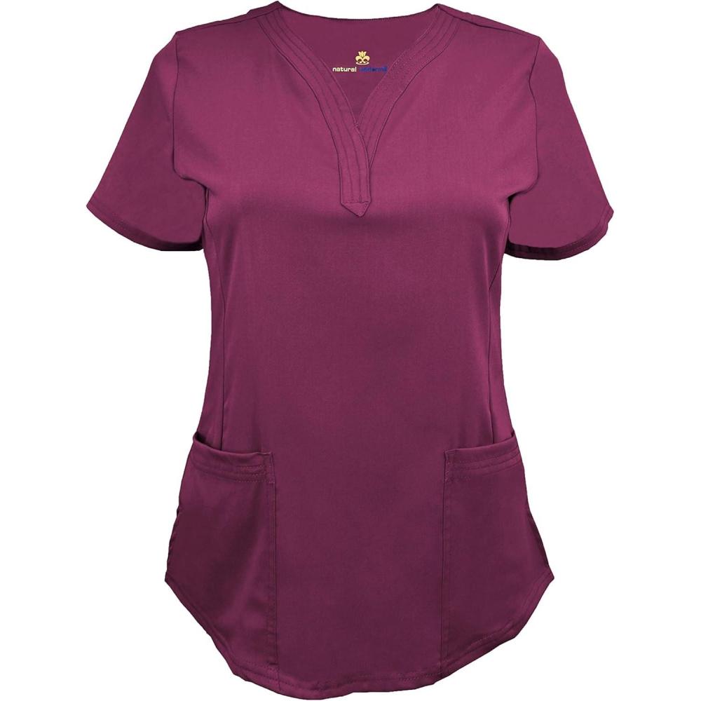imageNatural Uniforms Womens Ultra Soft Stretch DropNeck Scrub Top 8200Burgundy