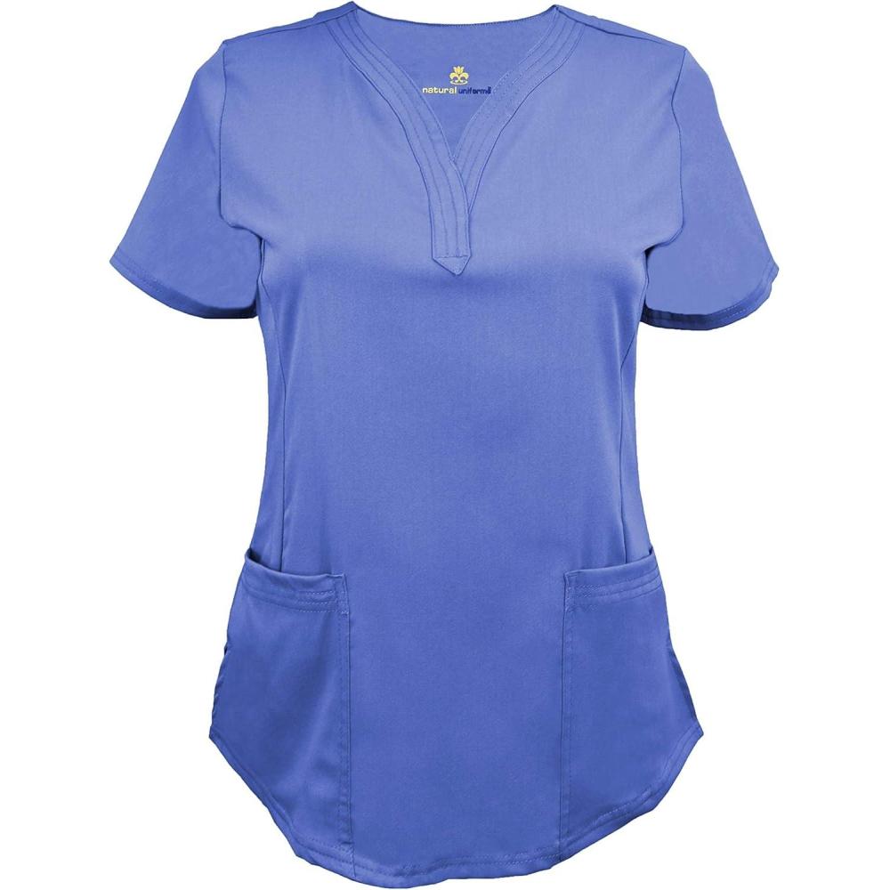 imageNatural Uniforms Womens Ultra Soft Stretch DropNeck Scrub Top 8200Ceil Blue