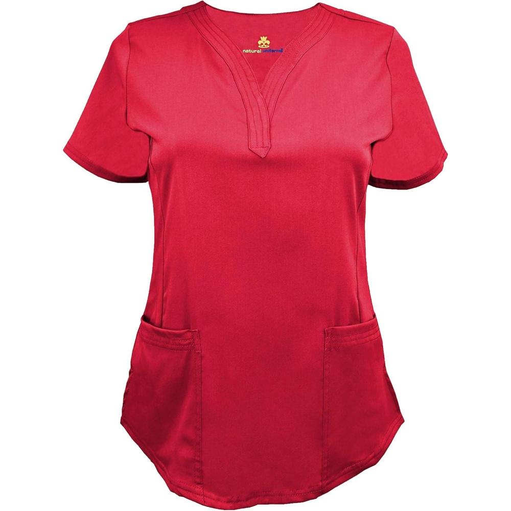 imageNatural Uniforms Womens Ultra Soft Stretch DropNeck Scrub Top 8200Red