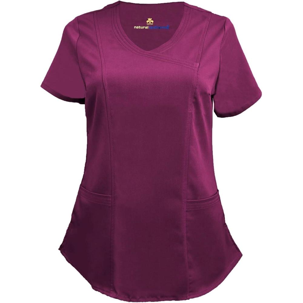 imageNatural Uniforms Womens Ultra Soft Stretch Mock Wrap Scrub Top 8201Burgundy