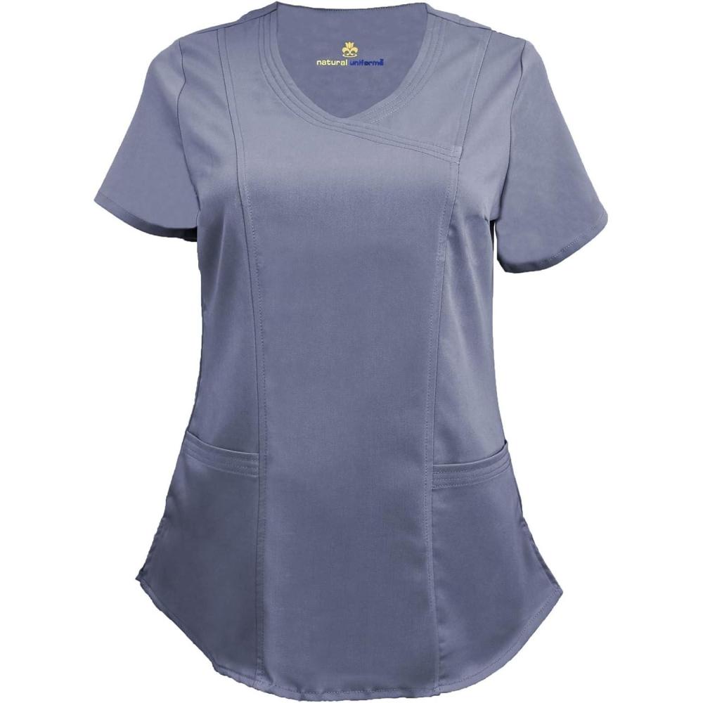 imageNatural Uniforms Womens Ultra Soft Stretch Mock Wrap Scrub Top 8201Charcoal