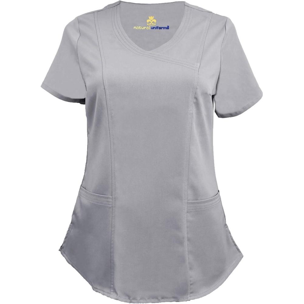 imageNatural Uniforms Womens Ultra Soft Stretch Mock Wrap Scrub Top 8201Grey