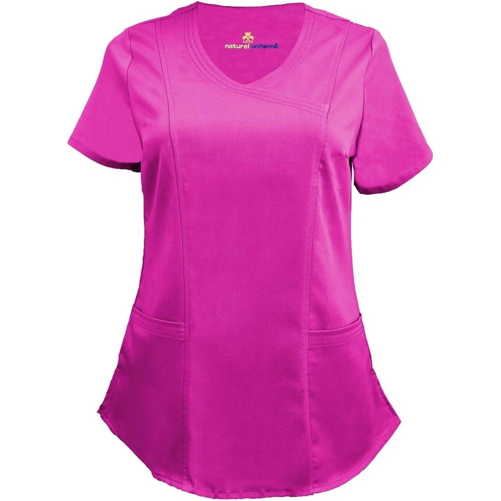 imageNatural Uniforms Womens Ultra Soft Stretch Mock Wrap Scrub Top 8201Hot Pink