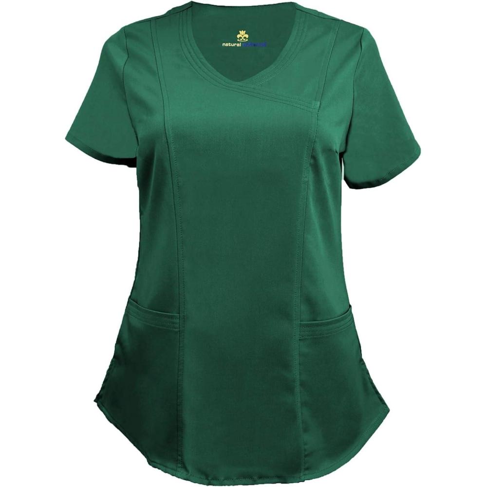 imageNatural Uniforms Womens Ultra Soft Stretch Mock Wrap Scrub Top 8201Hunter Green