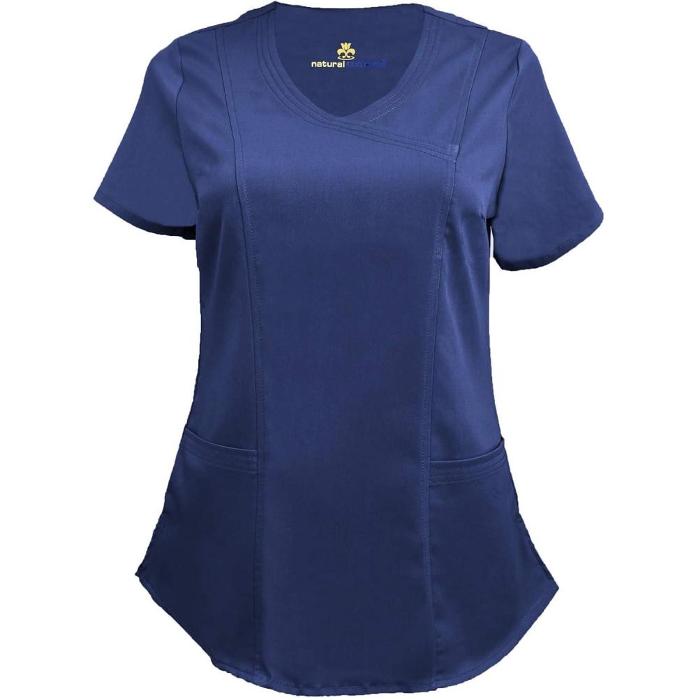 imageNatural Uniforms Womens Ultra Soft Stretch Mock Wrap Scrub Top 8201True Navy Blue