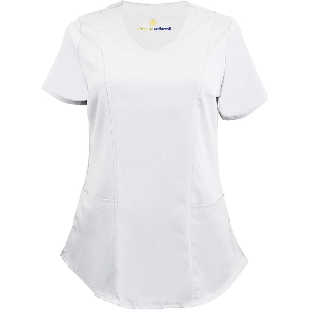 imageNatural Uniforms Womens Ultra Soft Stretch Mock Wrap Scrub Top 8201White