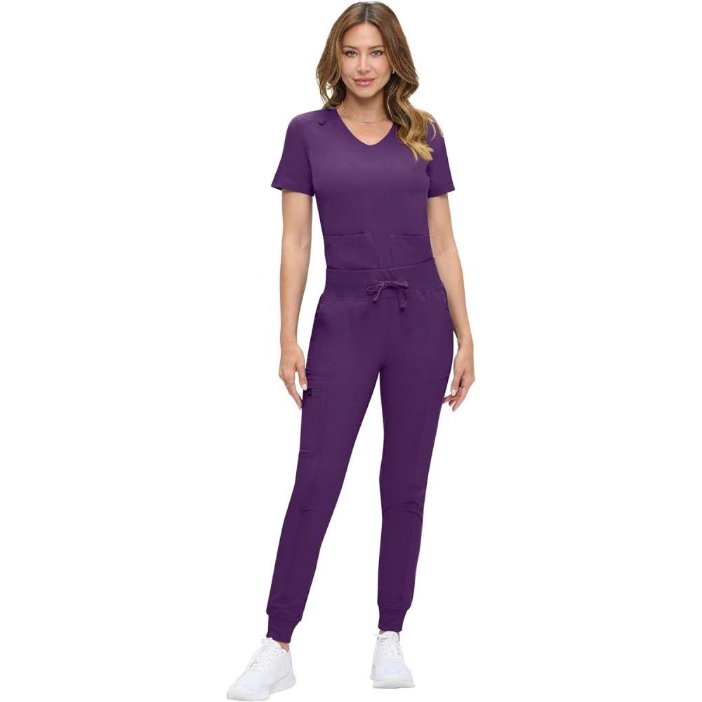 imageNatural Uniforms Womens UltraSoft Luxe Stretch Jogger Scrub Set with Regular and Petite SizesEggplant