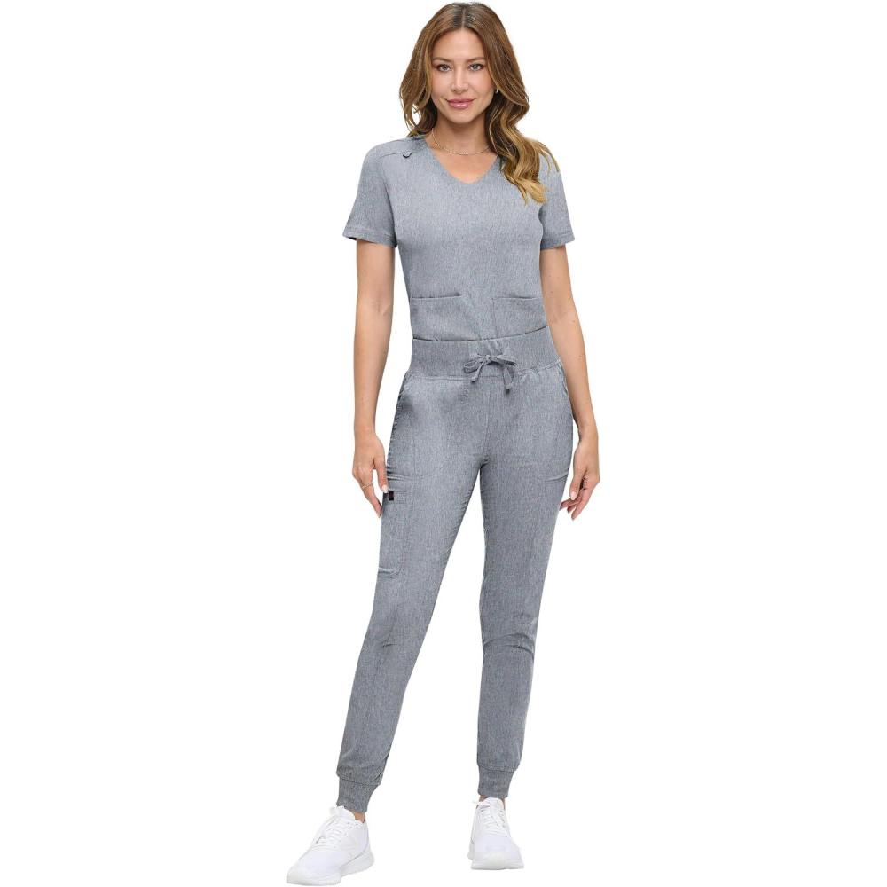 imageNatural Uniforms Womens UltraSoft Luxe Stretch Jogger Scrub Set with Regular and Petite SizesHeather Grey