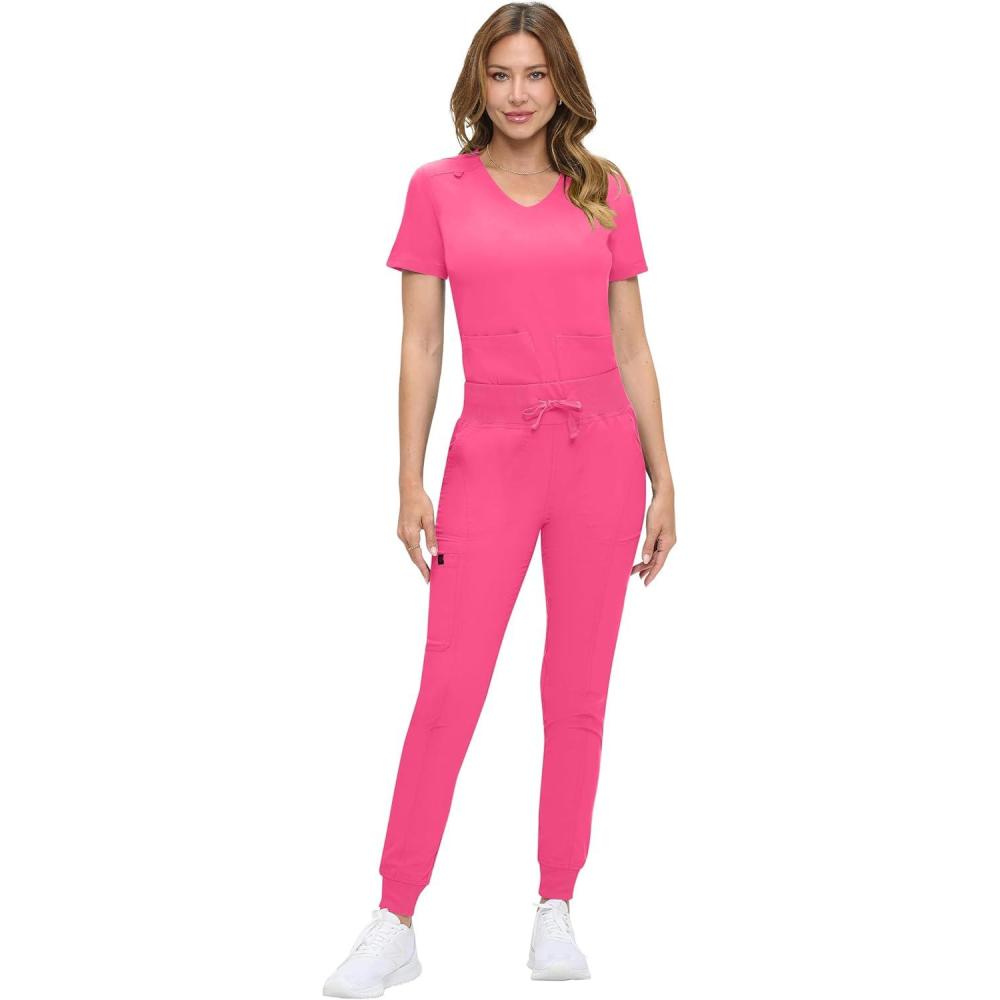 imageNatural Uniforms Womens UltraSoft Luxe Stretch Jogger Scrub Set with Regular and Petite SizesHot Pink